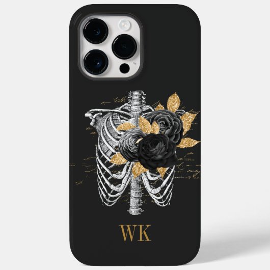 ヴィンテージゴシックブラックとゴールドの花柄スケルトン Case-Mate iPhoneケース (裏面)