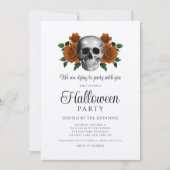 ヴィンテージゴシックブラックフローラスカルハロウィーン 招待状 (正面)