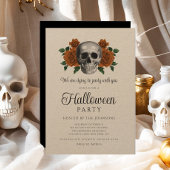 ヴィンテージゴシックブラックフローラスカルハロウィーン 招待状