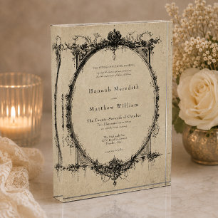 ヴィンテージゴシックブラック・トワル柄タンの結婚式記念品 フォトブロック