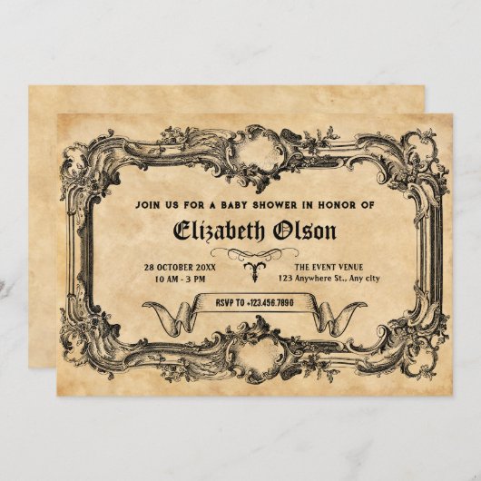ヴィンテージゴシックベイビーシャワー 招待状 (正面/裏面)