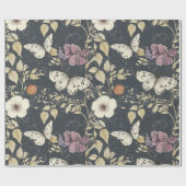 ヴィンテージゴシックモス&ダークフローラグレー&アイボリー ラッピングペーパー (フラット)