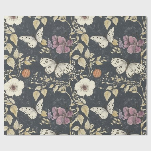 ヴィンテージゴシックモス&ダークフローラグレー&アイボリー ラッピングペーパー (フラット)