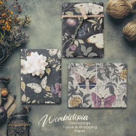 ヴィンテージゴシックモス&フローラダークグレー&パープル ラッピングペーパーシート