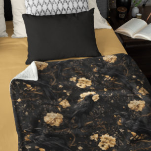 ヴィンテージゴシックラベンカラスバラ フリースブランケット