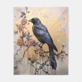 ヴィンテージゴシックラヴェン金ゴールドバラ水彩 フリースブランケット (正面)