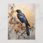 ヴィンテージゴシックラヴェン金ゴールドバラ水彩 ポストカード (正面)