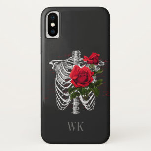 ヴィンテージゴシックレッドローズスケルトンモノグラム iPhone X ケース
