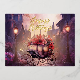 ヴィンテージゴシック中世の妖精のファンタジー風景 箔シーズンポストカード