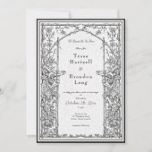 ヴィンテージゴシック中世縁どつる植物ホワイト結婚ズ 招待状 (正面)