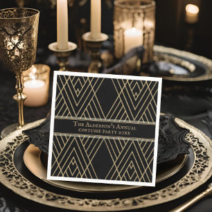 ヴィンテージゴシック手書き金ゴールドストライプハロウィーン スタンダードカクテルナプキン