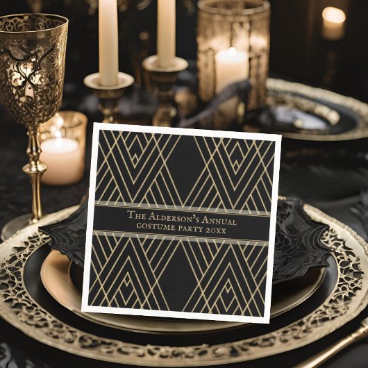 ヴィンテージゴシック手書き金ゴールドストライプハロウィーン スタンダードカクテルナプキン