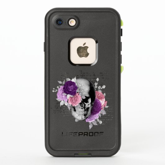 ヴィンテージゴシック様式のピンクと紫のバラスカル LifeProof iPhoneケース (裏面)