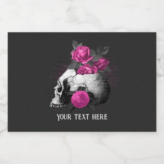 ヴィンテージゴシック様式のピンク色のバラの骨格パーソナライズされた茶 スパークリングワインラベル (シングルラベル)