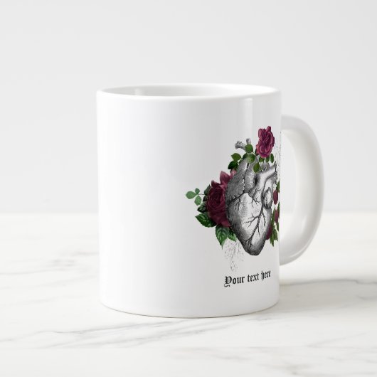ヴィンテージゴシック様式のブルゴーニュフローラハート ジャンボコーヒーマグカップ (正面右)