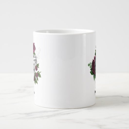 ヴィンテージゴシック様式のブルゴーニュフローラハート ジャンボコーヒーマグカップ (正面)