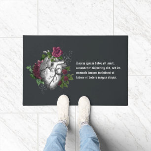 ヴィンテージゴシック様式のブルゴーニュフローラハート ドアマット