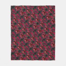 ヴィンテージゴシック様式のラヴェンスとバラダークレッド フリースブランケット