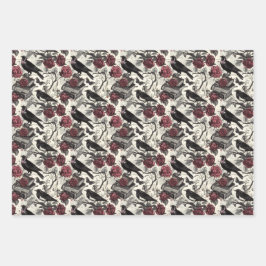 ヴィンテージゴシック様式のラヴェンス、バラ、書籍 ラッピングペーパーシート