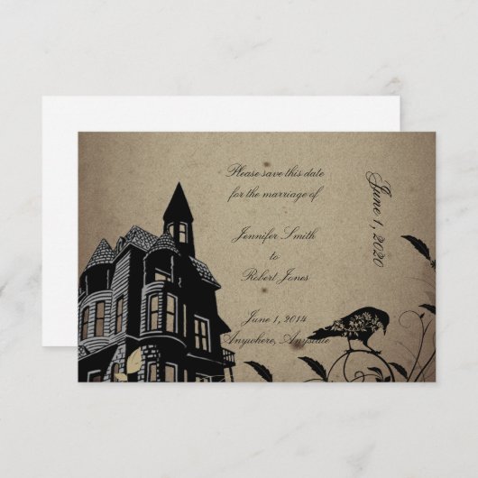 ヴィンテージゴシック様式の家の結婚式の日付を保存 セーブザデート (正面/裏面)