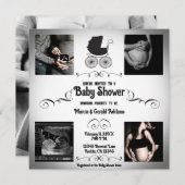 ヴィンテージゴシック様式の黒と白のPramベビーシャワー 招待状 (正面/裏面)
