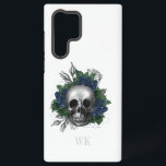 ヴィンテージゴシック様式ネイビーブルーバラスカルモノグラム SAMSUNG GALAXY S22 ULTRAケース<br><div class="desc">ヴィンテージお洒落ゴシックの電話ケースはネイビーの青いバラをスカルに搭載。</div>