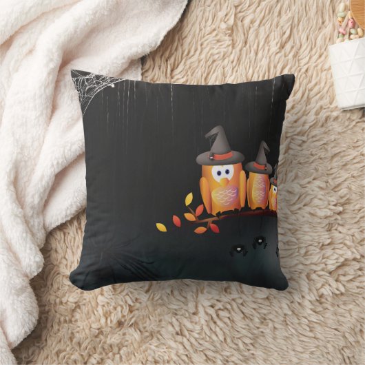 ヴィンテージゴシック様式ハロウィーン大型ブラックフクロウ クッション (ブランケット)