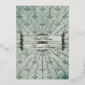 ヴィンテージゴシック結婚セージ緑の箔招待状 箔招待状 (正面)