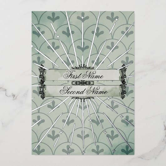 ヴィンテージゴシック結婚セージ緑の箔招待状 箔招待状 (正面)