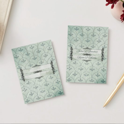 ヴィンテージゴシック結婚セージ緑の箔招待状 箔招待状
