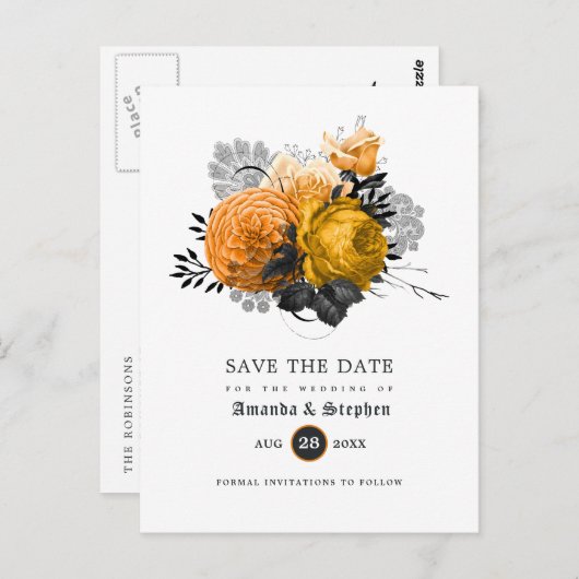 ヴィンテージゴシック結婚式日程保存 ポストカード (正面/裏面)