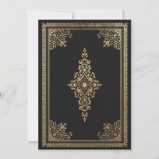 ヴィンテージゴシック金ゴールドビクトリアン結婚式招待状 招待状 (裏面)