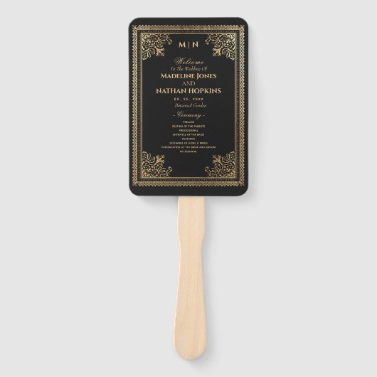 ヴィンテージゴシック金ゴールドビクトリアン結婚式 プログラム ハンドファン (正面)