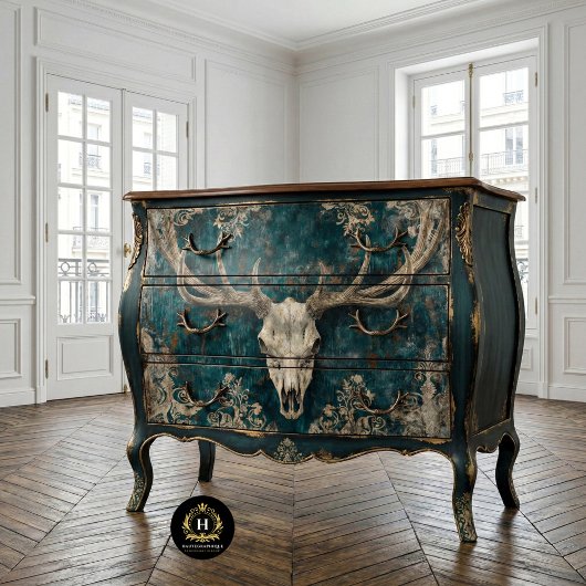 ヴィンテージゴシック骨格の鹿のスカルの切り離 薄葉紙