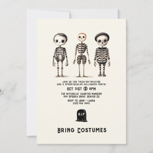 ヴィンテージゴシック骨格ハローウィンパーティ 招待状 (正面)