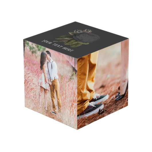 ヴィンテージゴシック黒バラパーソナライズされたキューブ フォトキューブ (正面アングル)