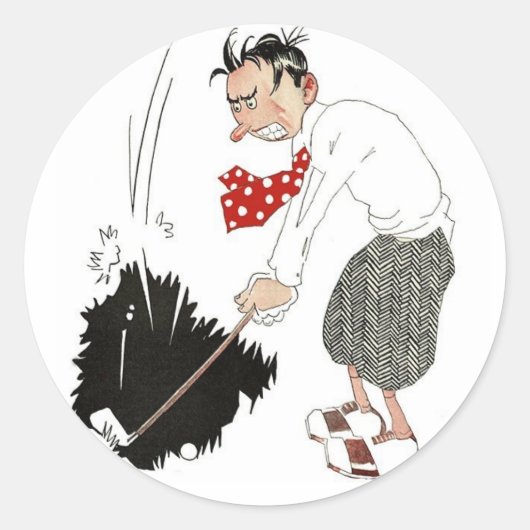 ヴィンテージゴルフのスポーツのユーモアおもしろい、間抜けゴルファー ラウンドシール (正面)