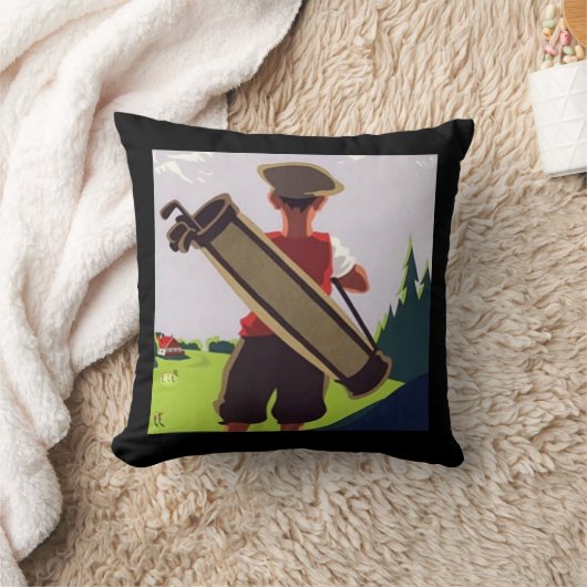 ヴィンテージゴルフキャディアートワークピロー クッション (ブランケット)