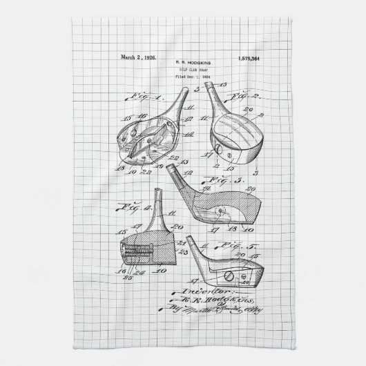 ヴィンテージゴルフクラブイラストレーション キッチンタオル (縦)