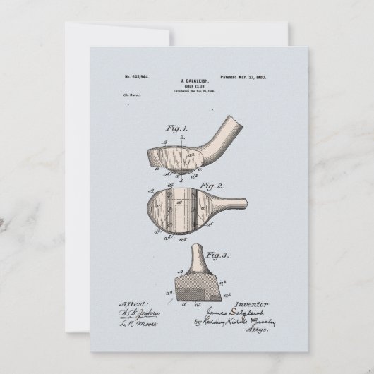 ヴィンテージゴルフクラブ特許空白のグリーティングカード (正面)