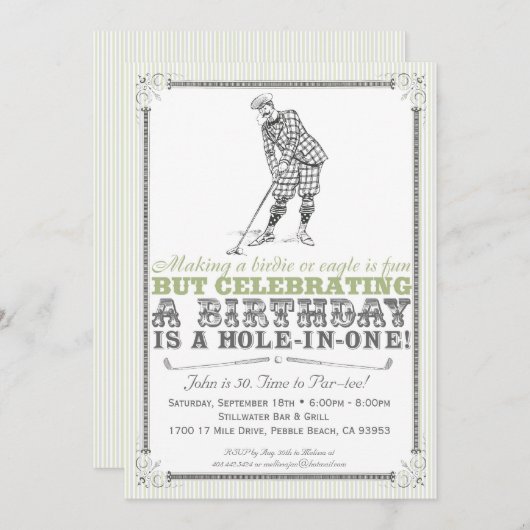 ヴィンテージゴルフパーティの招待状 – マン 招待状 (正面/裏面)