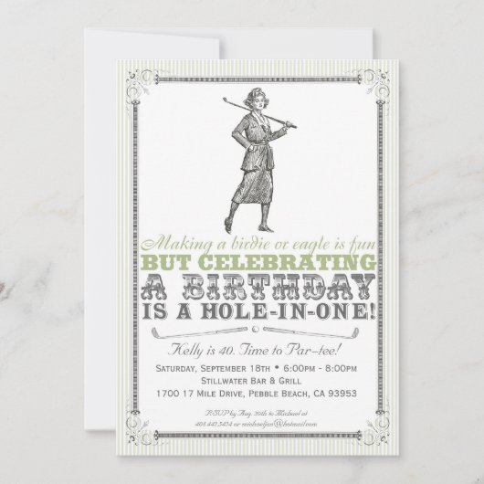 ヴィンテージゴルフパーティの招待状 – 女性 招待状 (正面)