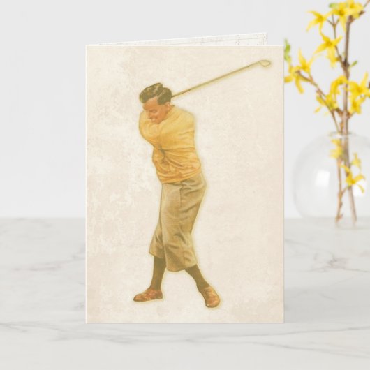ヴィンテージゴルフプレーヤーとのグリーティングカード カード (黄色い花)
