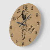 ヴィンテージゴルフ女子バーラップフェイク装飾用 ラージ壁時計 (傾斜)
