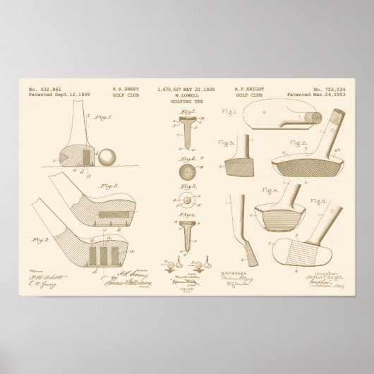 ヴィンテージゴルフ特許ポスター2セピア ポスター (正面)