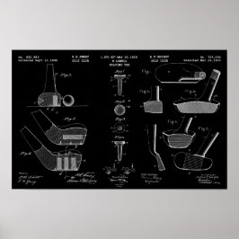 ヴィンテージゴルフ特許ポスター2白オンブラック ポスター