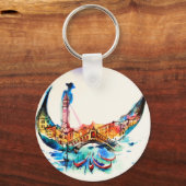 ヴィンテージゴンドラヴェネツィアシティトラベルラブウォーターカラー キーホルダー (正面)