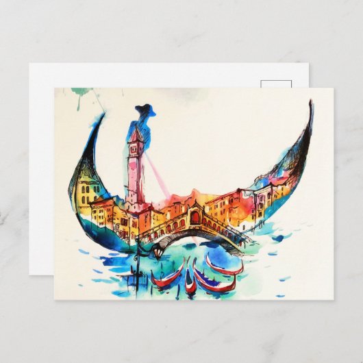 ヴィンテージゴンドラヴェネツィアシティトラベルラブウォーターカラー シーズンポストカード (正面/裏面)