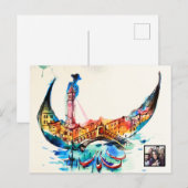 ヴィンテージゴンドラヴェネツィアシティトラベルラブウォーターカラー シーズンポストカード (正面/裏面)