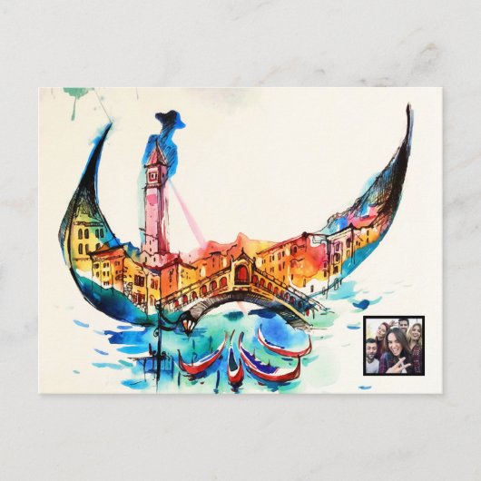 ヴィンテージゴンドラヴェネツィアシティトラベルラブウォーターカラー シーズンポストカード (正面)
